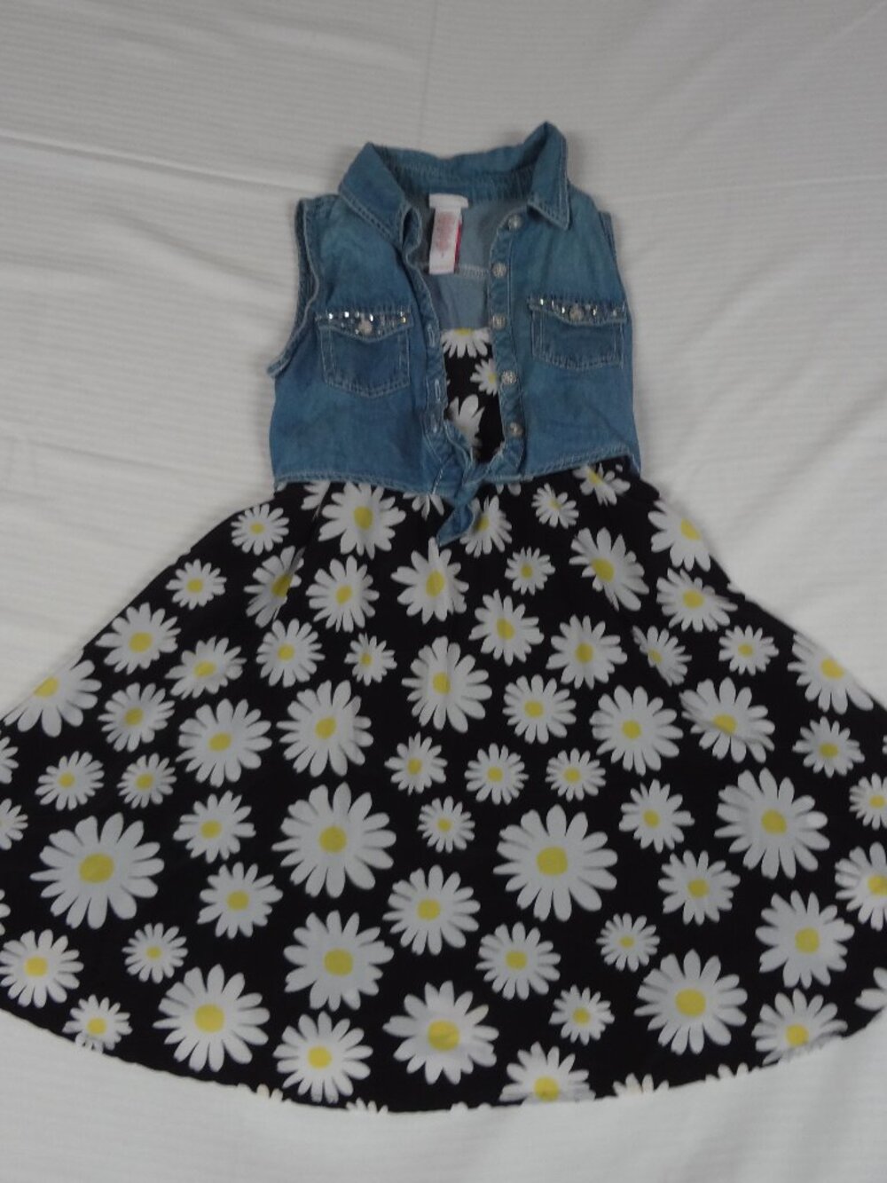 JUSTICE FLOWERS DAISY UNDERDRESS W/ DENIM TANK TOP GIRLS DRESS KIDS SIZE 7 L744